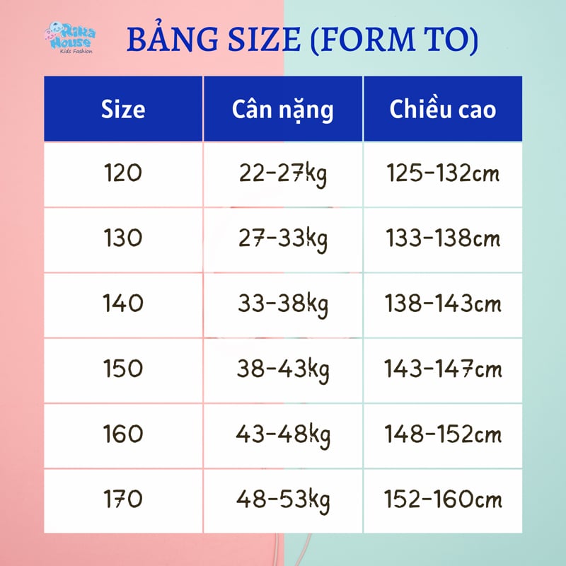 bảng size quần áo trẻ em Rika House