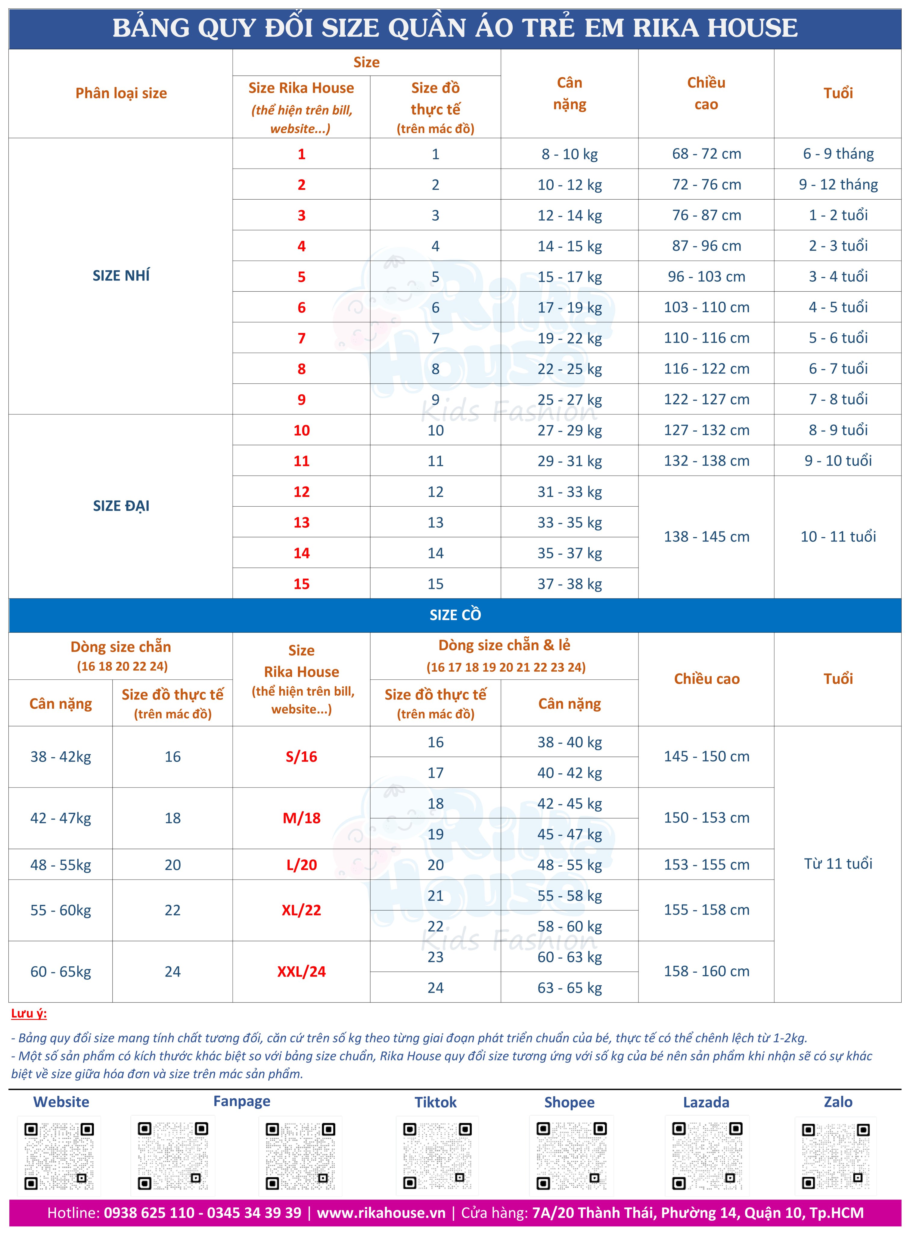 bang size quan ao tre em rika house