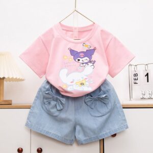 Bộ short jean bé gái nơ Sanrio