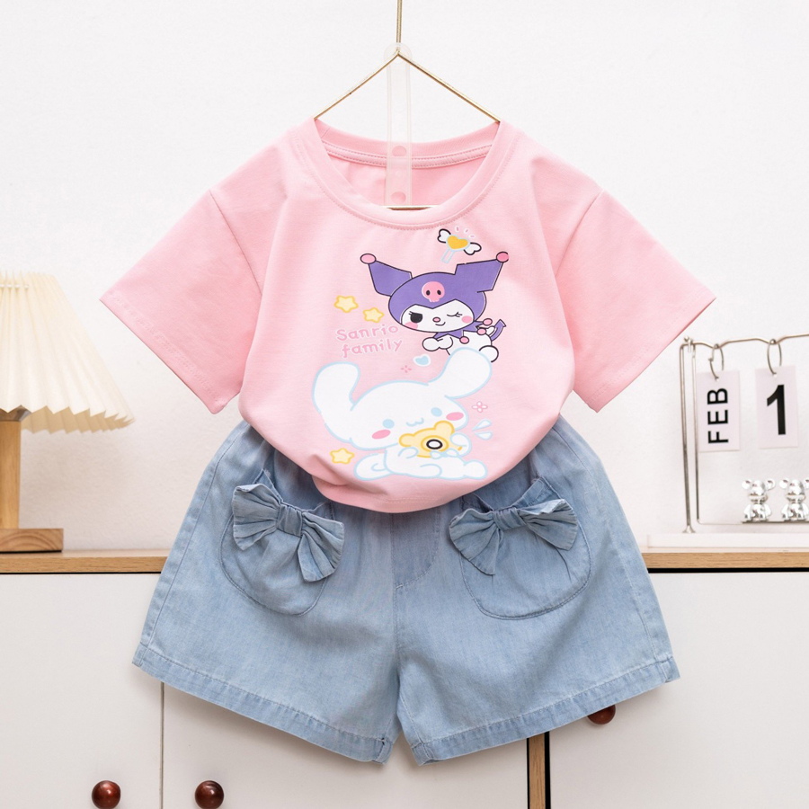 bộ short jean bé gái nơ sanrio