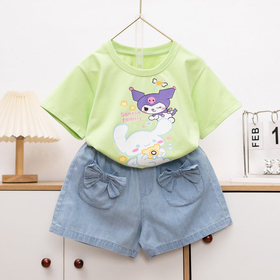 bộ short jean bé gái nơ sanrio